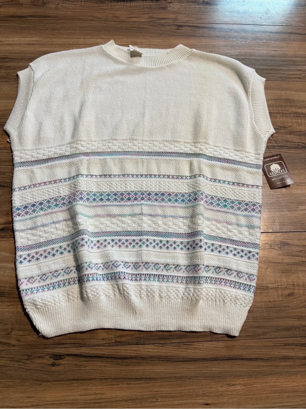 Kate Collins Women’s Cotton Knit Fair Isle Sleeveless Crewneck Pullover L